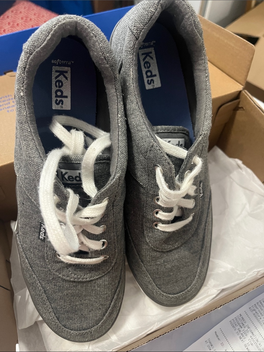 Keds women’s Gray Canvas Lace-Up Sneakers with White Laces